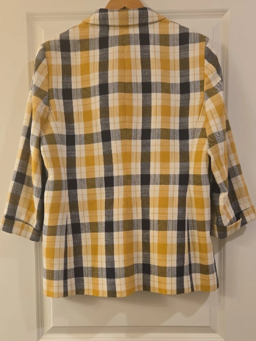 Bar III Yellow and Navy Plaid Single-Button Blazer